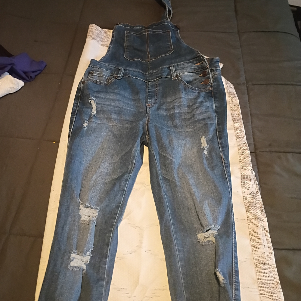 Trendy Distressed Blue Denim Overalls